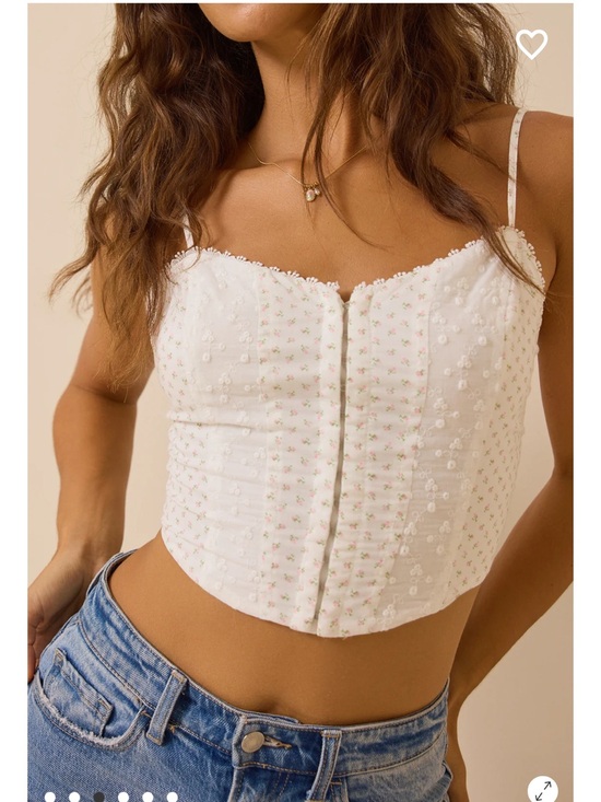 Altar'd State Tops - Altar'd State White Corset Floral Spaghetti-Strap Crop Top